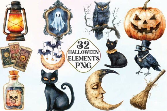 Download Vintage Halloween Elements Clipart - Halloween elements clipart Collection